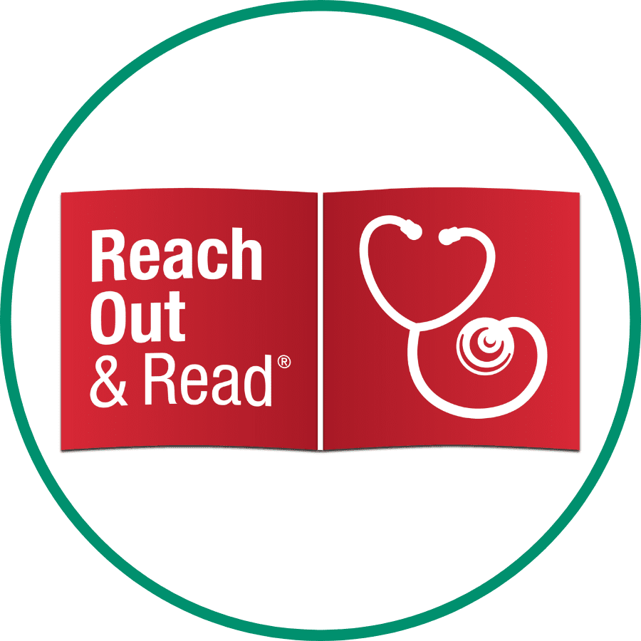 Reach out and Read logo in a white circle with a green outline.