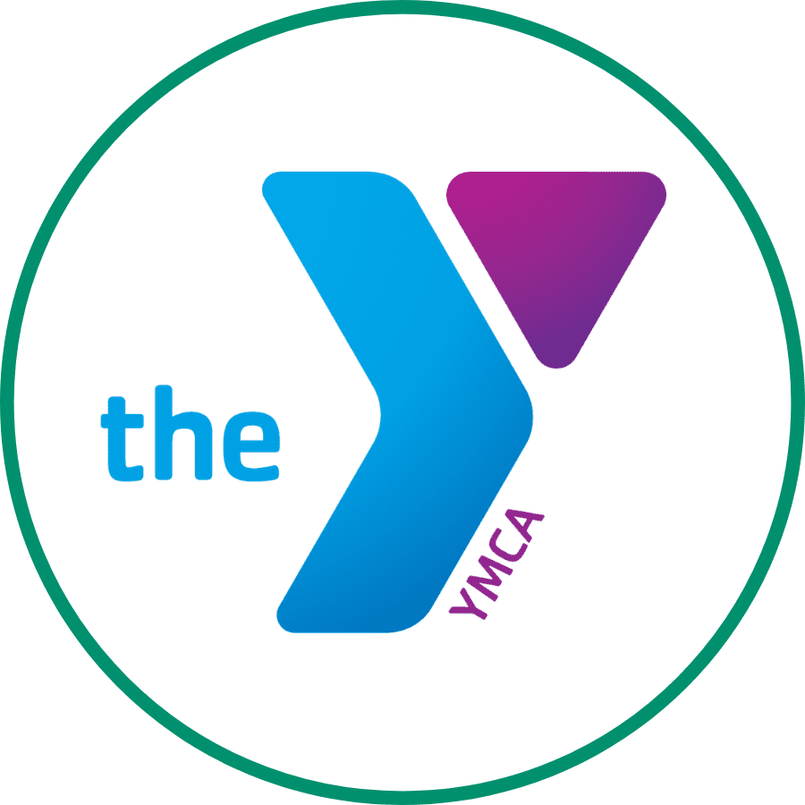 The YMCA logo in a white circle with a green outline.