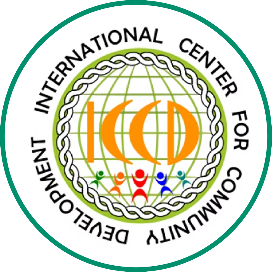 International Center for Community Development logo in a white circle with a green outline.