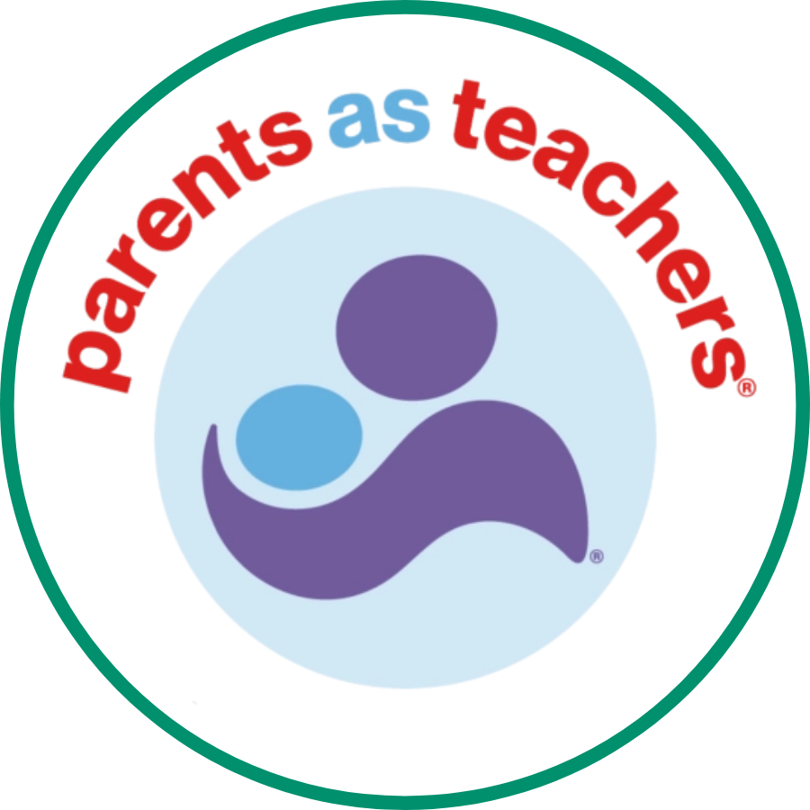 Parents as teachers logo in a circle with a green outline.